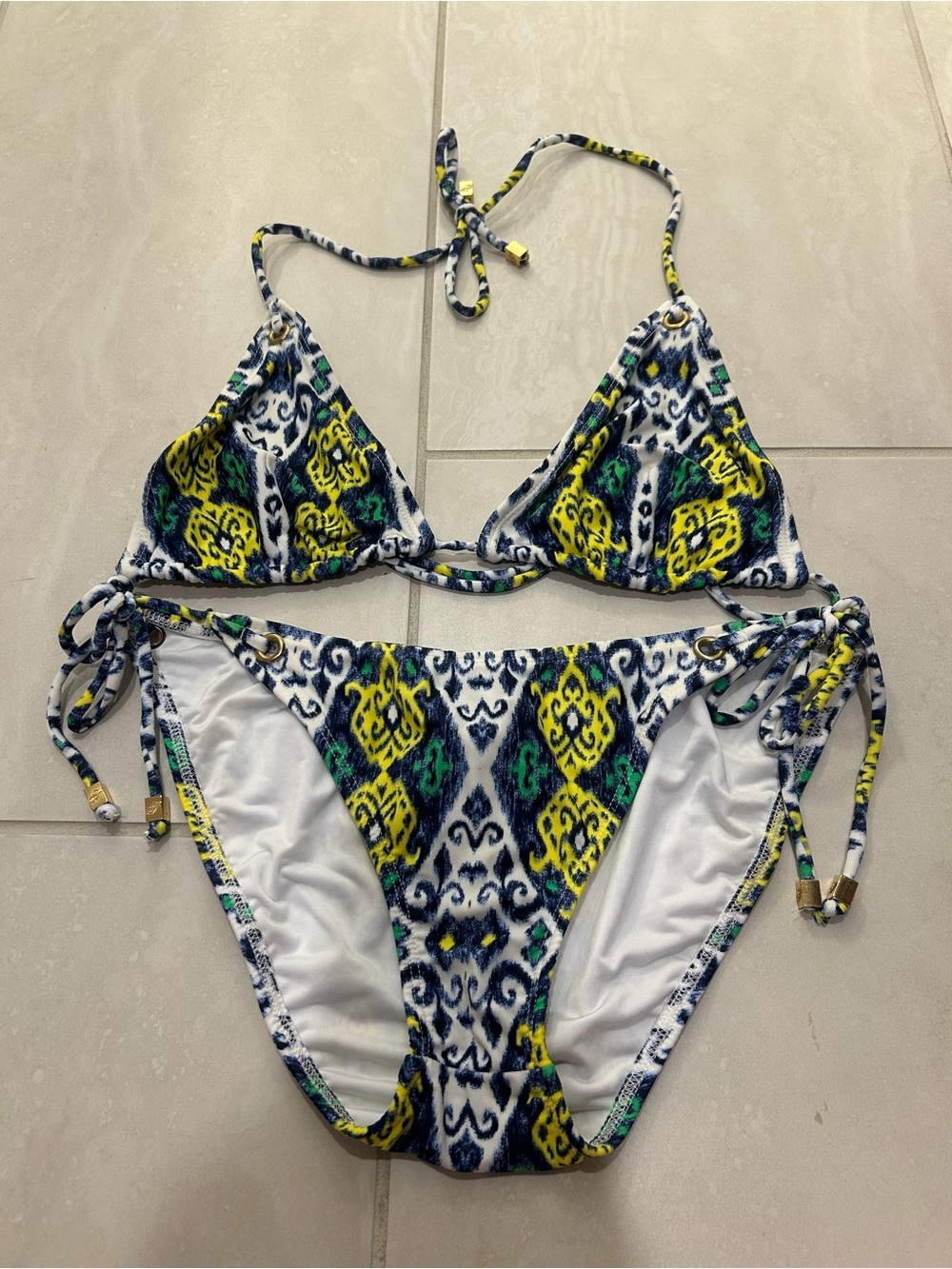 Shoshanna Swimwear Blue, Green & Yellow Patterned Bikini